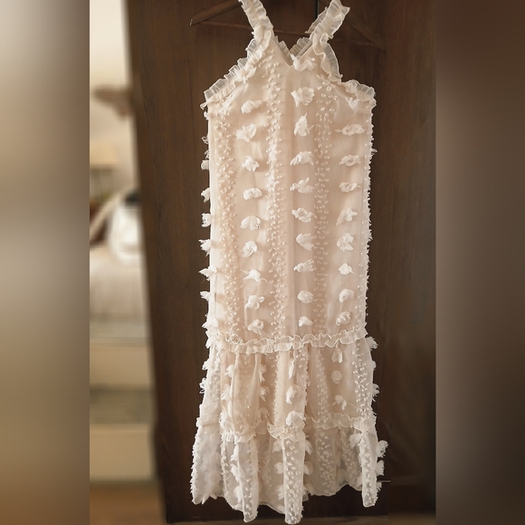 Women's BLUSH 3D Floral TEXTURED Tiered MIDI Easter DRESS Boho Sleeveless Size S - Picture 4 of 16